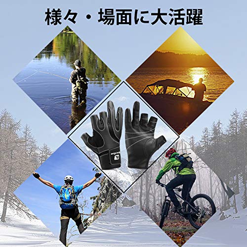 アウトドアグローブ フィッシンググローブ 釣り 手袋 改進版・3本切り【人間工学設計・滑り止め・手首固定付き】 スポーツグローブ 半指 筋トレ グローブ メンズ レディース 自転車 サイクリング バイク 登山 トレッキング キャンプ 男女兼用 (ブラック, M) 7枚目