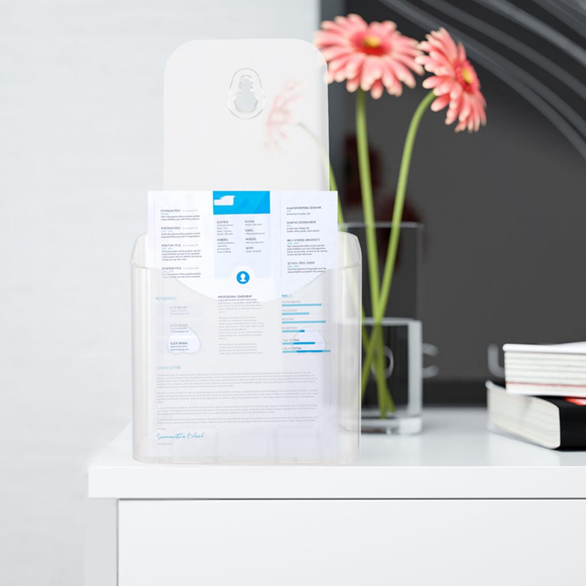 Soporte Acrílico Transparente para Folletos A4 Tríptico Organizador de Archivos de Pared Expositor de Documentos 5 Unidades para Oficina y Material Informativo