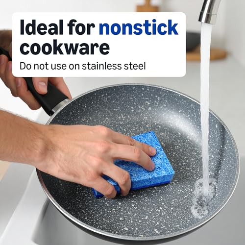 Amazon Basics Non-Scratch Dual-Sided Sponges for Nonstick Pots and Pans, Dish Scrubber, All-Purpose, 6-Pack, Packaging May Vary