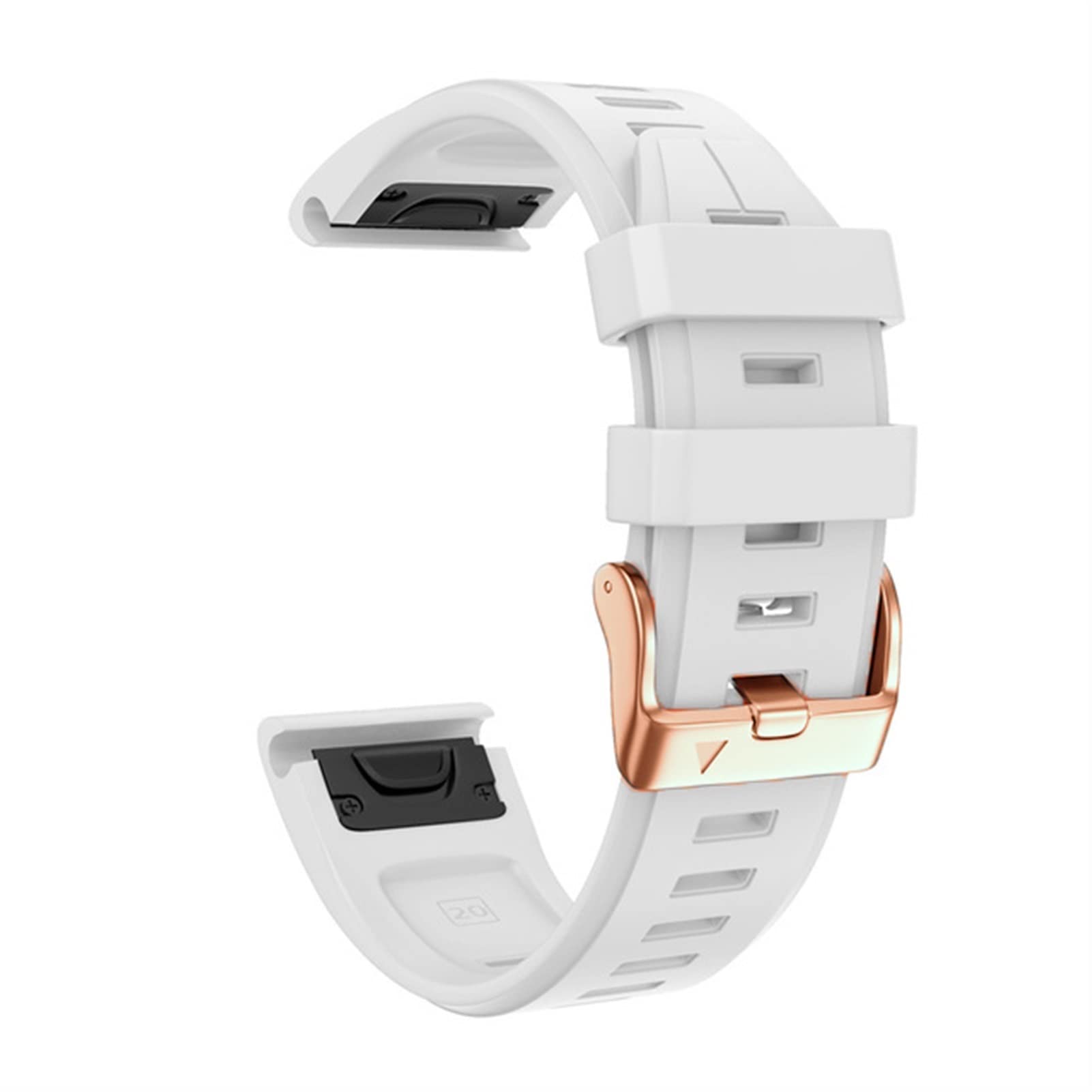 XIYY For Garmin Fenix 6S 5S Watchband 20mm Bracelet For Fenix 6s Pro 5s Plus Rose gold buckle Silicone Quick Replacement Wrist Straps (Color : White, Size : 20mm)
