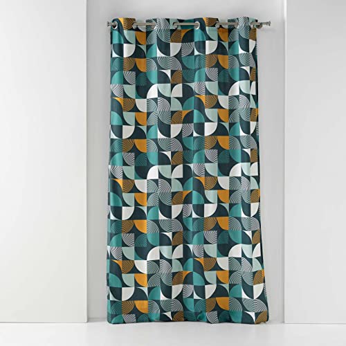 Douceur d'Intérieur, Rideau à Oeillets (140 x 240 cm) Rythmo Bleu, Coton Imprimé