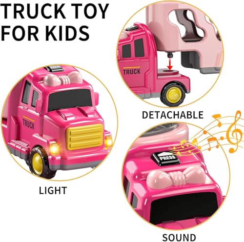 Image of Mini Explorer 5 in 1 Girls Toddler Truck Toys for 3 4 5 6 Year Old, Friction Powered Vehicle Car Set for Toddlers 3-6, Carrier Toys for Kids 3-5, Christmas Birthday Gifts for Boys Age 3-9