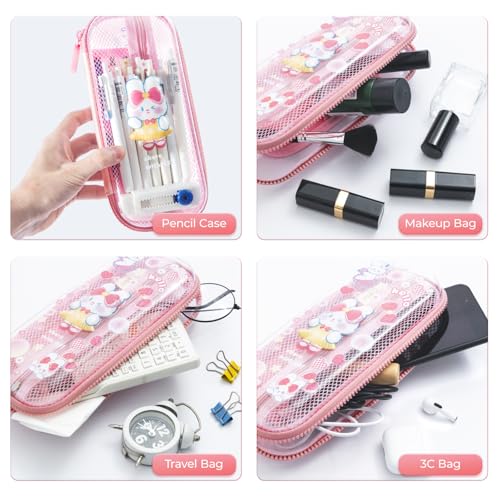 Image of M&G Pencil Case, Large Capacity Pencil Pouch Multi-Slot Pencil Case Organizer, Cute Portable Pencil Bag Transparent Stationary with Zipper for Makeup Brush Teen Boys Girls Office Students(Pink)