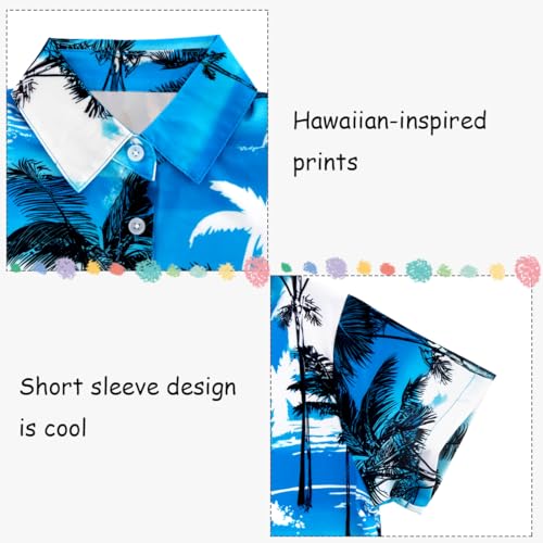 Image of XiaoMoSha Hawaiian Shirts for Boys Button Down Shirt Short Sleeve Shirts Girls Hawaiian Shirt Summer Beach Tops for Kids
