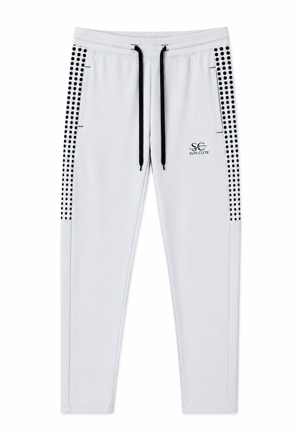 Sun Cute Men's Grey Tapered Track Pants with Polka-Dot Panel | Bold Dotted Side Panels, Easy Movement, Elastic Waistband, Streetwear Style, Slim Tapered Fit-picture-19