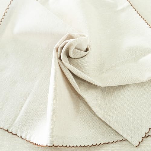 Image of Cotton Tablecloth, Edge Trim, Biscuit Brown, 60 x 60 in | Heavyweight chambray cotton, embroidered edge trim, 4-seater square, machine washable, everyday dining and hosting