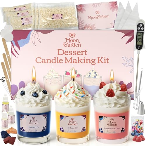 Moon Garden Candle Making Kit Dessert Theme DIY Candle Kit for Adults Fragrence Oils Soy Wax Whip Cream and Toppings The Complete Craft Set - Gift for All Loved Ones