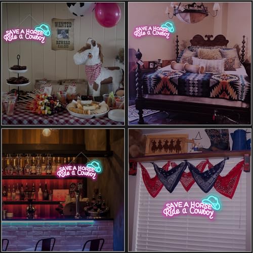 Image of WLHOPE Save A Horse Ride A Cowboy Neon Sign Brightness Led Sign Neon Signs for Wall Decor Connectivity Via Licked Neon Light for Bedroom Home Bar Club Hotel Party Decor