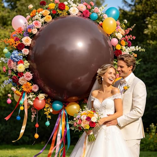 Image of 5Pcs Brown Big Balloons 36 Inch, Round Large Latex Party Balloons for Birthday Wedding Decorations
