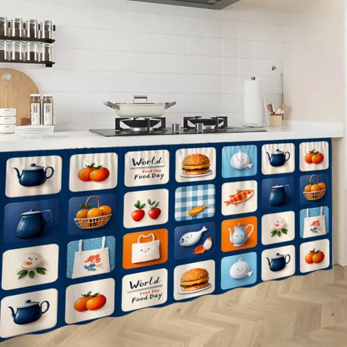 Image of Premium Printed Kitchen Sink Curtain | Washable & Dustproof Rod Pocket Counter Skirt | Perfect for Any Sink | Multicolor Cooking Theme Decor for Home & Kitchen(150cm X 70cm) (Burger)