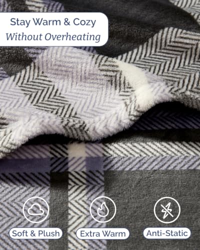 Image of Fleece Sheets Cal King Size Set - 4-Piece Flannel Sheet Set - Grey Tartan