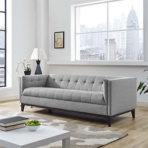 Modway Serve Modern Tuxedo Sofa With Upholstered Tufted Fabric In Light Gray #TOP1