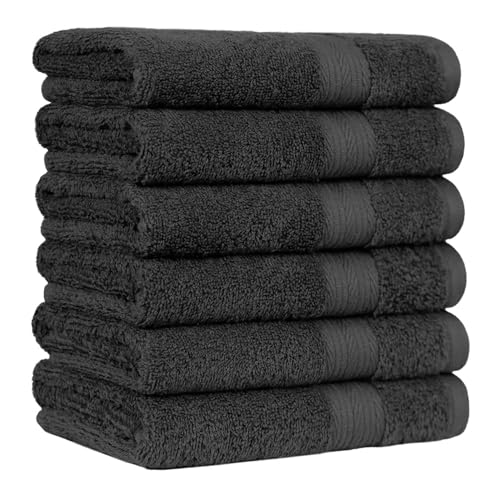 Image of Amazon Basics Fade-Resistant 100% Cotton Washcloth for Face and Body, Soft Absorbent, 26 inch x 16 inch, Black, 6-Pack