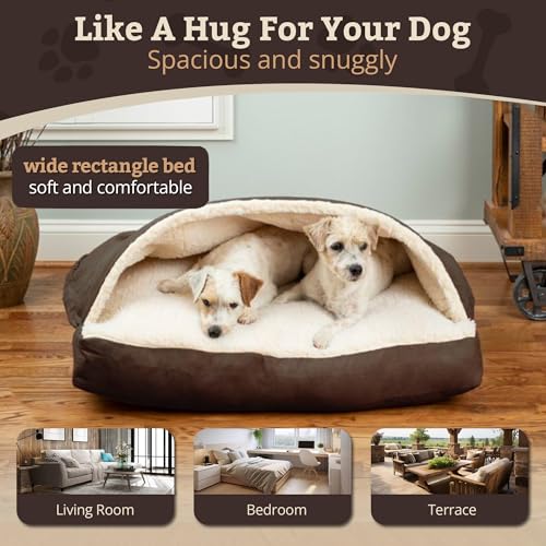 Image of Snoozer Rectangle Cozy Cave Dog Bed, Hooded Dog Bed, Hot Fudge (XL)
