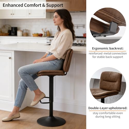 Image of FIRAVOE Swivel Bar Stools Set of 4, Adjustable Faux Leather Bar Chairs