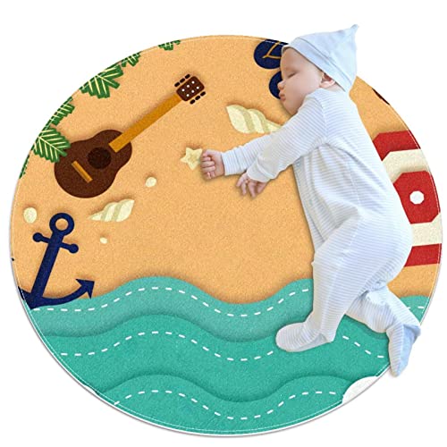 Tapis rond buanderie et salle de jeux JDEZ motif ancre - 2