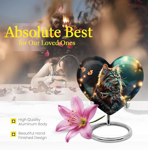 Image of Cat Urn for Human Ashes - Heart Shaped Urns for Human Ashes - Funeral Urn - Ashes Holder - Cremation Urns for Burial - Cremation Urn for Ashes (Size - 3 inch Pack of 2)