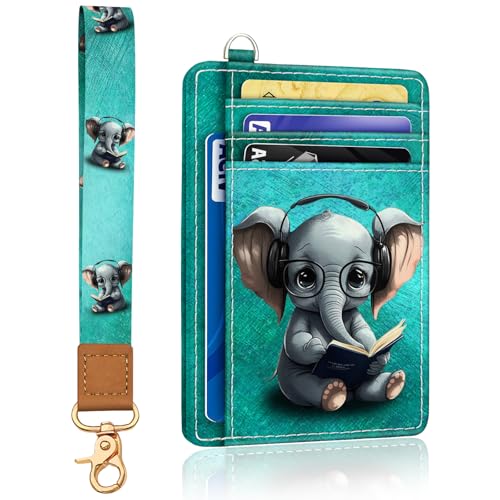 Image of Yonlevres Elephant Credit Card Holder Slim RFID Wallet Women Wristlet Cute | Front Pocket, Handy, RFID Blocking, Woman Girls Ladies Gifts, D-ring for Keychain,Thin Mini Card Case, ID Window, PU Leather