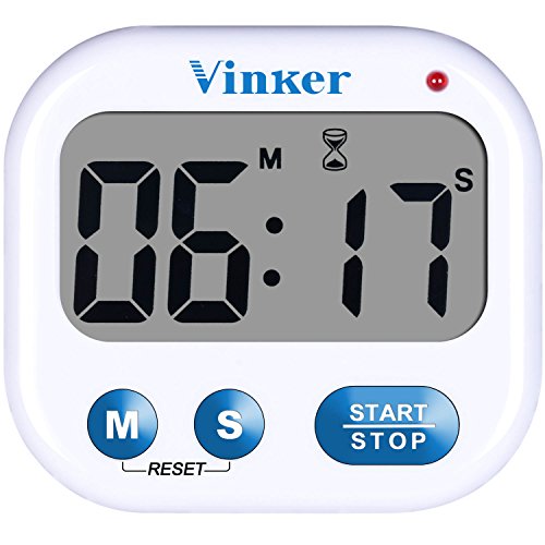 Vinker Digital Kitchen Timer, Clock for 12 Hour AM/PM Indications with Big Digits, Loud Alarm and flashing indicator light