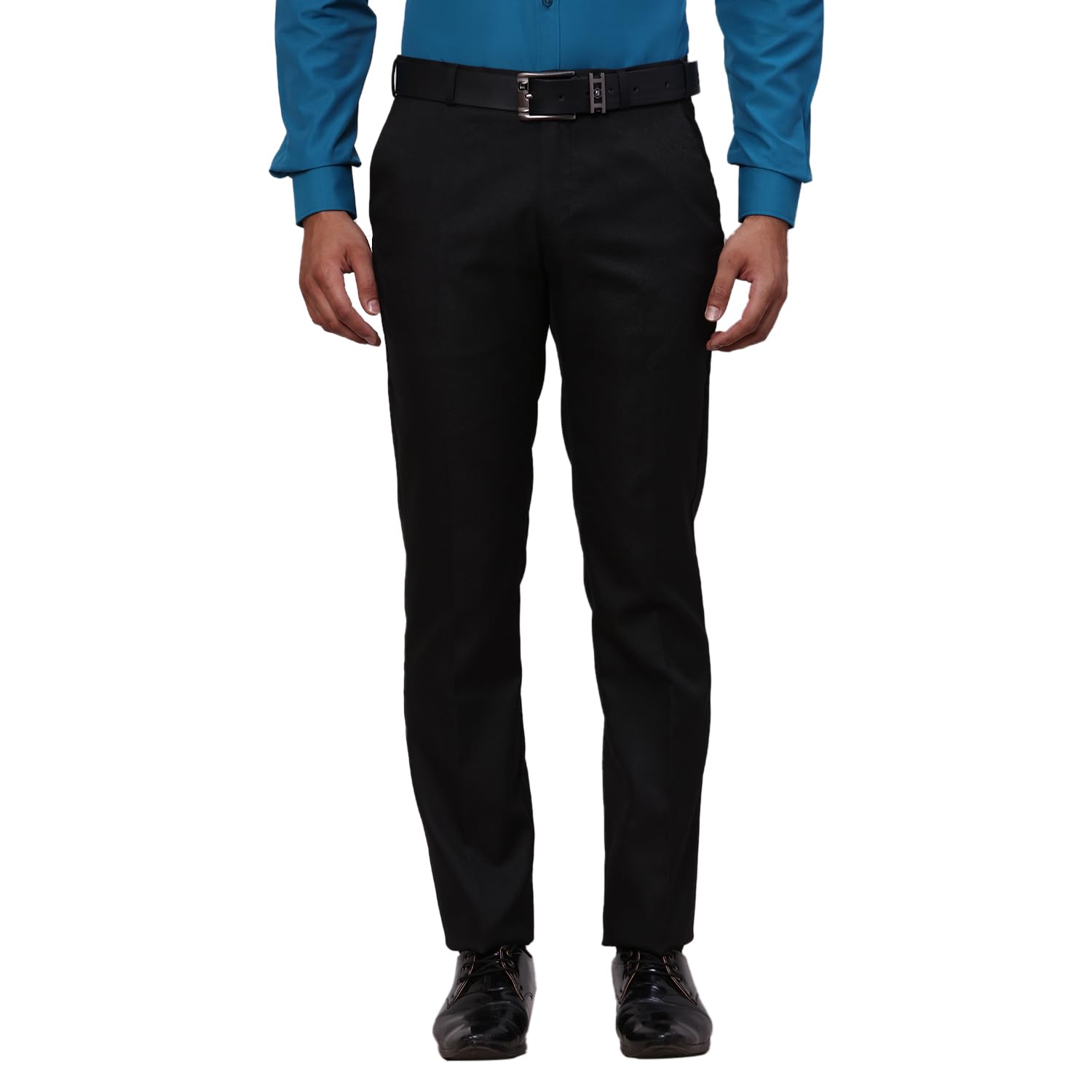 Men's Slim Fit Structure Pattern Polyester Viscose Blend Flat Front Trouser