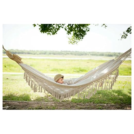 RISEON Handmade Boho Large Brazilian Macrame Fringe 2 Person Double Deluxe Hammock Swing Net Chair for Beach, Yard, Bedroom, Patio, Porch, Indoor, Outdoor, Wedding Decor 95" Lx 59" W