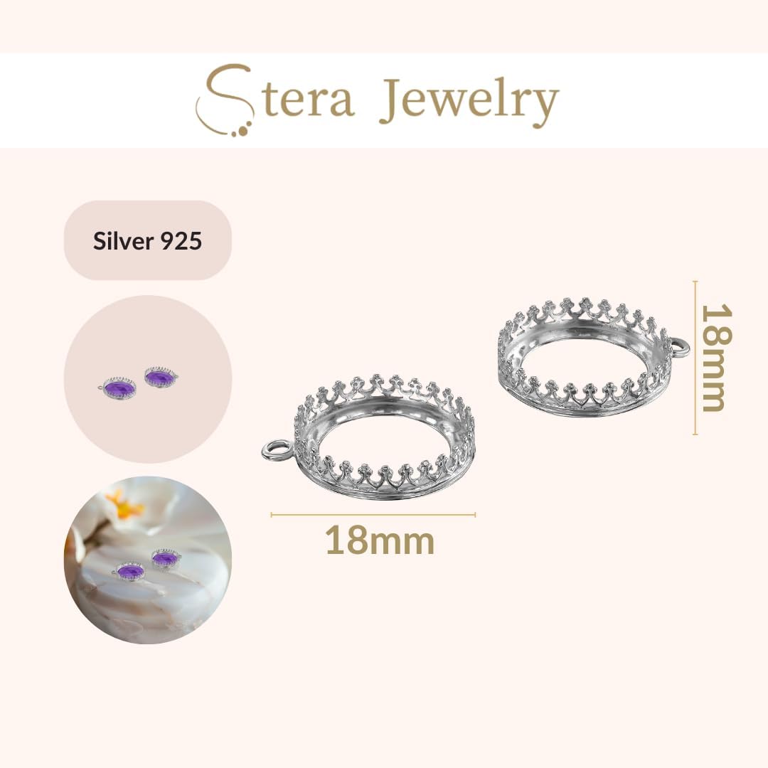 Stera Jewelry 925 Sterling Silver 12-18mm Bezel Round Crown Setting with Loop Findings
