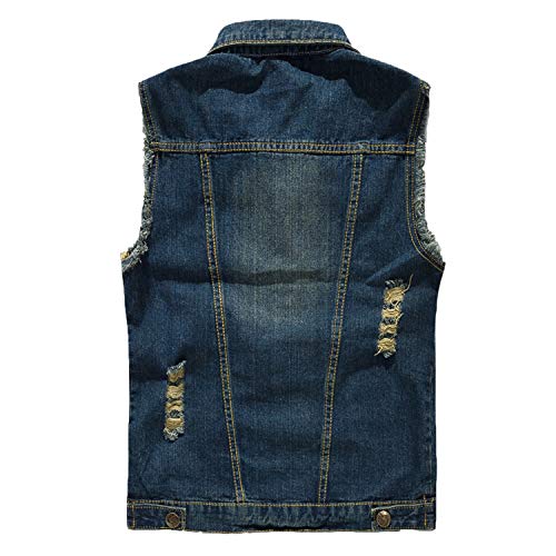Cekaso Men's Sleeveless Denim Vest Casual Slim Fit Ripped Classic Button Down Jean Jacket Vests, Dark Blue, Tagsize3Xl=Ussizes #TOP1