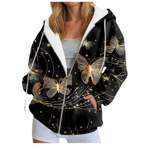 Sweatshirt Femmes Hiver Décontracté Imprimé ,Sweat Capuche zippé en Polaire Femme,Veste Capuche Fourrée Blouson Doublé Avec Zippée,Manteau Femme...