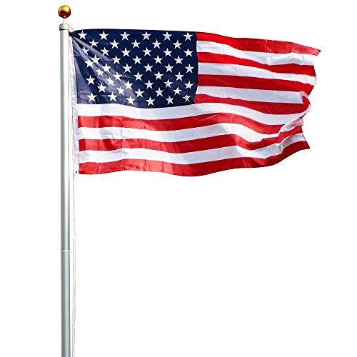 Yaheetech Heavy Duty Flag Pole Gold Ball Outdoor Kit Halyard Patio Pole 20ft