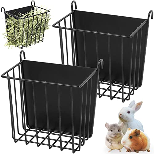 2PCS Rabbit Hay Feeder Guinea Pig Hay Feeder with Heavy-Duty Metal Frame Rabbit Hay Holder for Cage - Bunny Hay Feeder for Rabbits Guinea Pigs Bunny Chinchillas