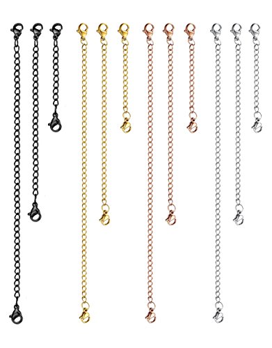 LOYALLOOK 12pcs Stainless Steel Necklace Bracelet Extender Chain Set Jewelry Extenders 4 Colors
