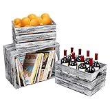SeekElegant Set of 3 Wood Nesting Storage Crates with Handle(Large,Medium,Small), Farmhouse Decorative Wooden Crates for Display, Rustic Wood Baskets for Home Organization Decor (VintageBrown)