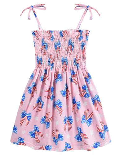 CM-Kid Girls July 4th Dress Red White Blue Star Toddler Patriotic Outfit American Flag Sundress 2-8 Years