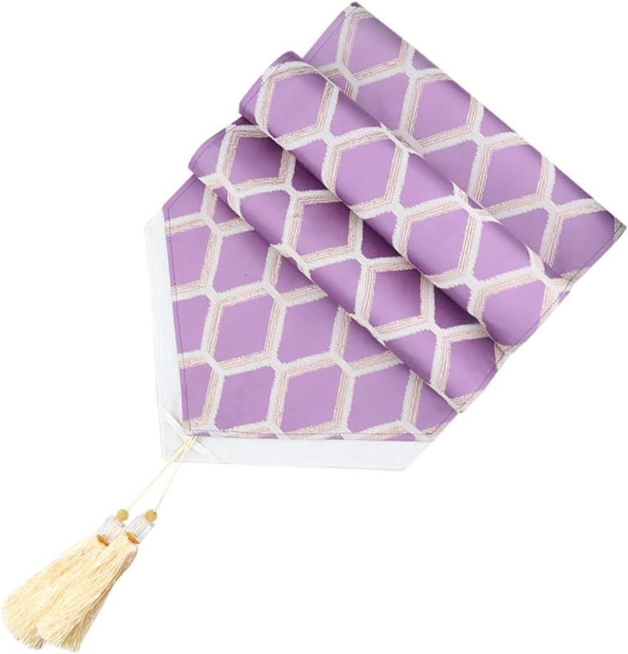 Tassel Table Runner Plaid Jacquard Thick, Modern Purple Table Runner placemats for Coffee Table Shoe Bed Dresser TV Cabinet Dinner Table Decoration-35X228cm