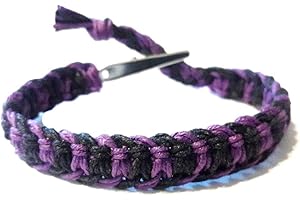 Adjustable Alligator Clip Purple and Black Hemp Bracelet