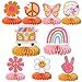 9 PCS Hippie Party Honeycomb Table Centerpiece Peace Sign Hand Butterfly Dasiy Flower Bus 60s Retro Boho Two Groovy Table Toppers Centerpieces Decorations for Hippie Carnival Birthday Party Supplies