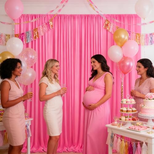 Image of 2 Panels Deep Pink Backdrop Curtain, 10 x 10 Feet Polyester Background Curtains for Parties, Weddings, Baby Showers, Halloween, Christmas, Birthday Party Photoshoot Backdrop Curtains Decorations