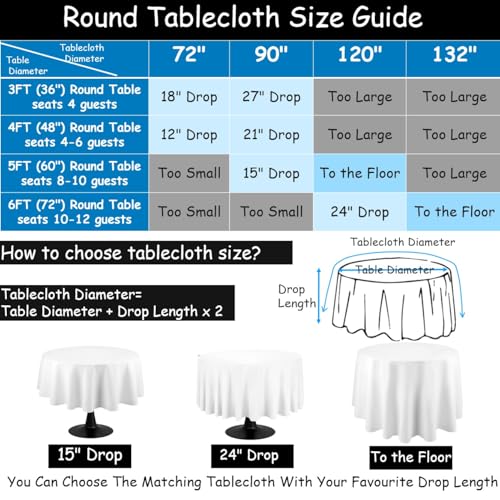 Urby 72'' White Round Tablecloth for 2-3ft Round Cocktail Table or Coffee Table, Mantel Redondo para Mesa De 4 Sillas, Ideal for Party, Wedding, Banquet and Events. by Urby - Image 5