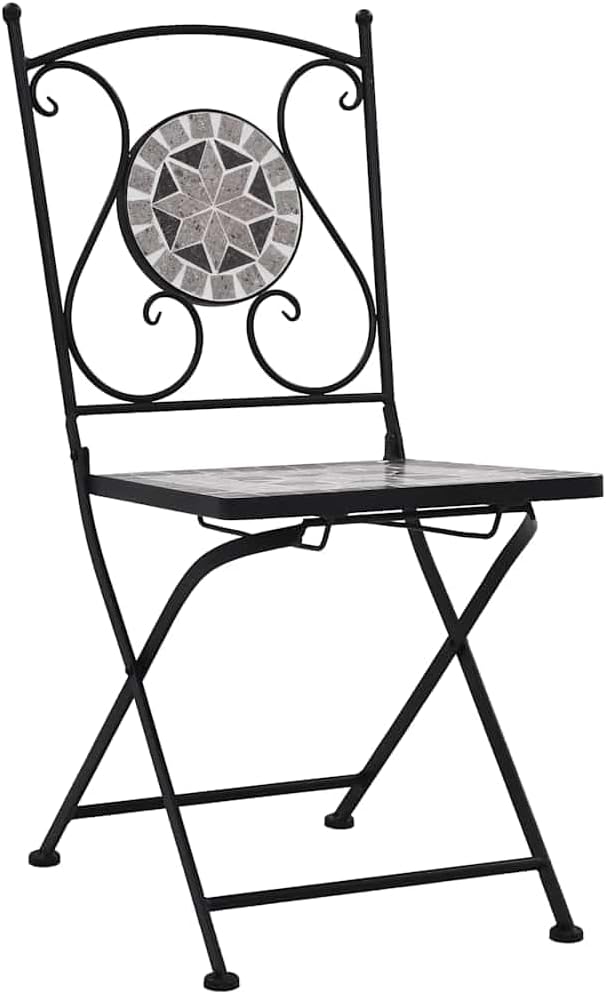 vidaXL Set of 2 Mosaic Bistro Chairs – Waterproof Ceramic Seat – Perfect for Garden, Patio & Balcony – Gray