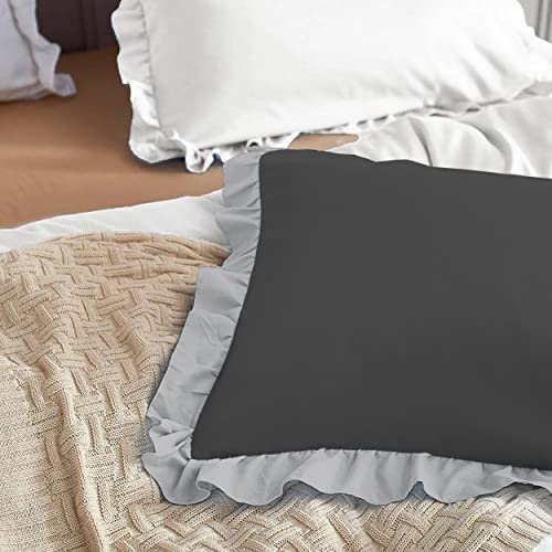 Image of YRM Bedding's Ruffle Beautiful Pillow Cover | Super Soft Elegant Premium Microfiber Frill Pillow Cover Set of 2 (17 inchx27 inch Inches) (Black /Silver Grey)