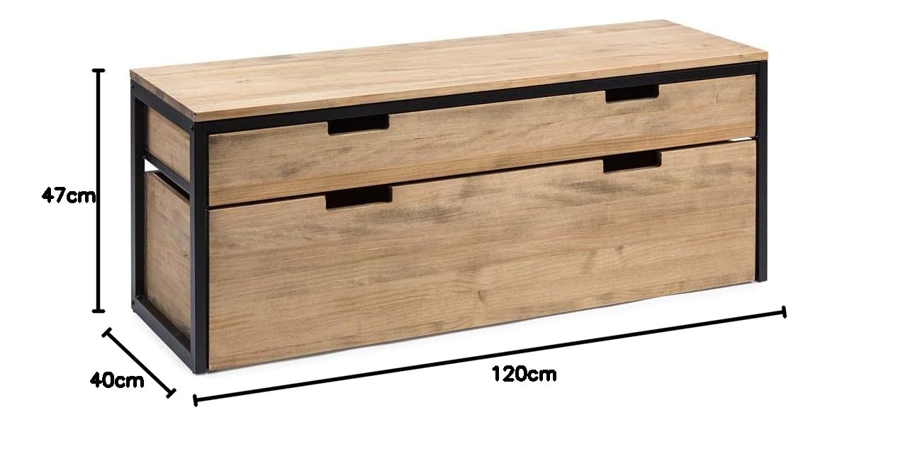 Mobile TV iCub Thre ECO alto 120x40 cm 47 cm con cassetto superiore e doppio cassetto estraibile in legno massello e acciaio laccato Nero