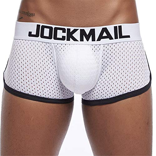 Jockmail Mens Underwear Boxer Mesh Mens Padded Underwear Boxer With Hip Pad Men's Boxers (Large, White) #TOP19