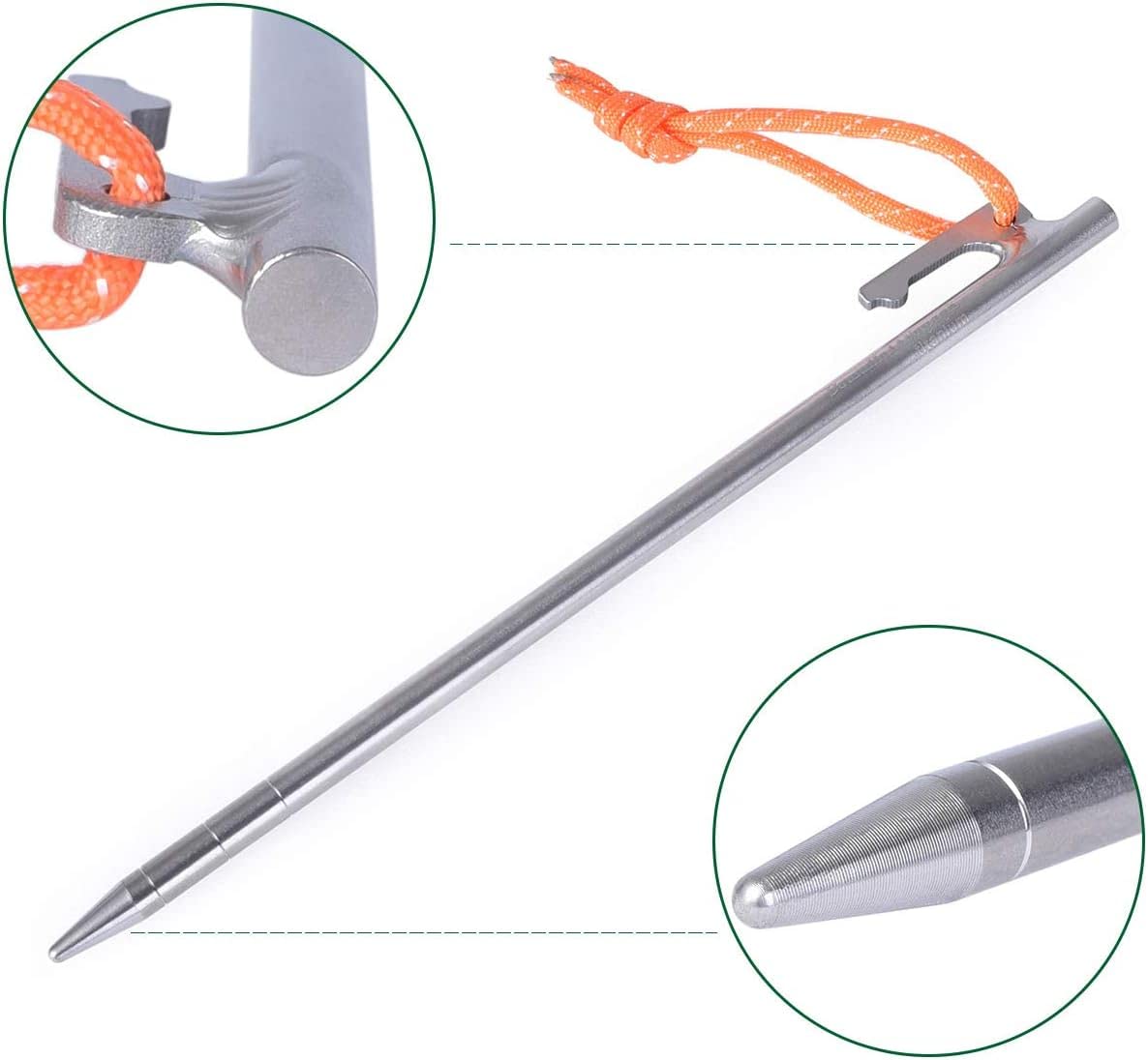 Zestaw 6 tytanowych śledzi do namiotu Metalowe kołki kempingowe Outdoor Campingowe kołki do markiz Trwałe gwoździe do namiotu Długie i trwałe śledzie do namiotu na twardym podłożu (l)