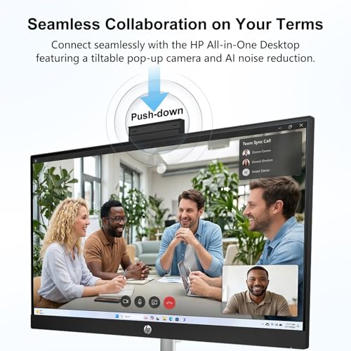 Image of HP 27 inch FHD Touchscreen All-in-One Desktop, Intel Core Ultra 5 225U(12-core), 64GB DDR5 RAM, 1TB SSD, Windows 11 Pro, Next-Gen AI PC Computer with Wired Keyboard & Mouse, Black, w / 64GB Flash Drive