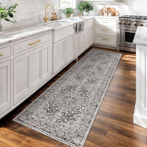 KUTA Vintage Washable Runner Rug, 2x7 Non-Slip Tan Grey Hallway Kitchen Runners Soft Printed Distressed Tribal Farmhouse Floor Carpet Rugs for Laundry Bedroom Living Room