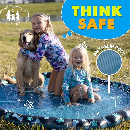 Image of SplashEZ Non Slip Splash Pad for Kids & Dogs, 89'' Extra Large Splash Pad Sprinkler for Kids, Dog Water Summer Toys - Great Outdoor Toys for Toddlers 1-3 & Children Ages 4-8, Baby Pool for Backyard