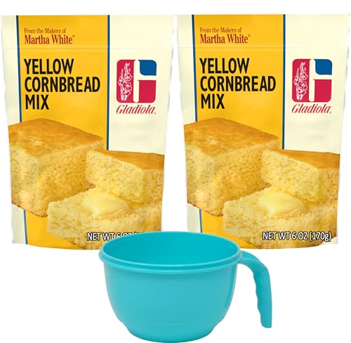 Gladiola Martha White Yellow Cornbread Mix, 6 Ounce (Pack of 2) with Mixing Bowl