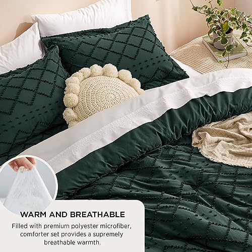 Image of Bedsure California King Comforter Set - Forest Green Comforter, Boho Tufted Bedding for Kids, 3 Pieces Farmhouse-Style Bed Set for All Seasons, Fluffy Soft Bedding with 2 Pillow Shams
