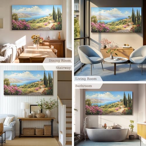 crmotu Large Landscape Wall Art, Mountain Wall Art, Lake Pictures Wall Decor, Pastoral Scenery Canvas Prints, Meadow Wildflower Paintings for Living Room Bedroom Dining Room Farmhouse 30x60inch