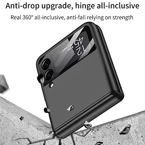 Image of Midkart Polycarbonate, Tempered Glass Automatic Recovery Magnetic Hinge Protection Cover Compatible for Samsung Galaxy Z Flip 3 Hard PC Thin Case 360-degree Protective Cover, Black
